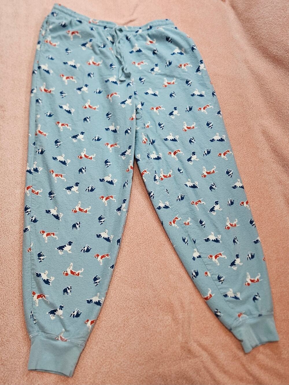 Cuddledown Blue All Over Dog Print Cuffed Pajama Bottoms Women's Medium